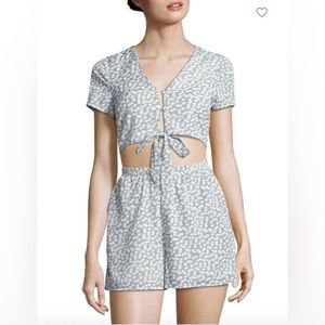 LUCCA Couture Blue Floral Print Romper | Tie Front | Medium